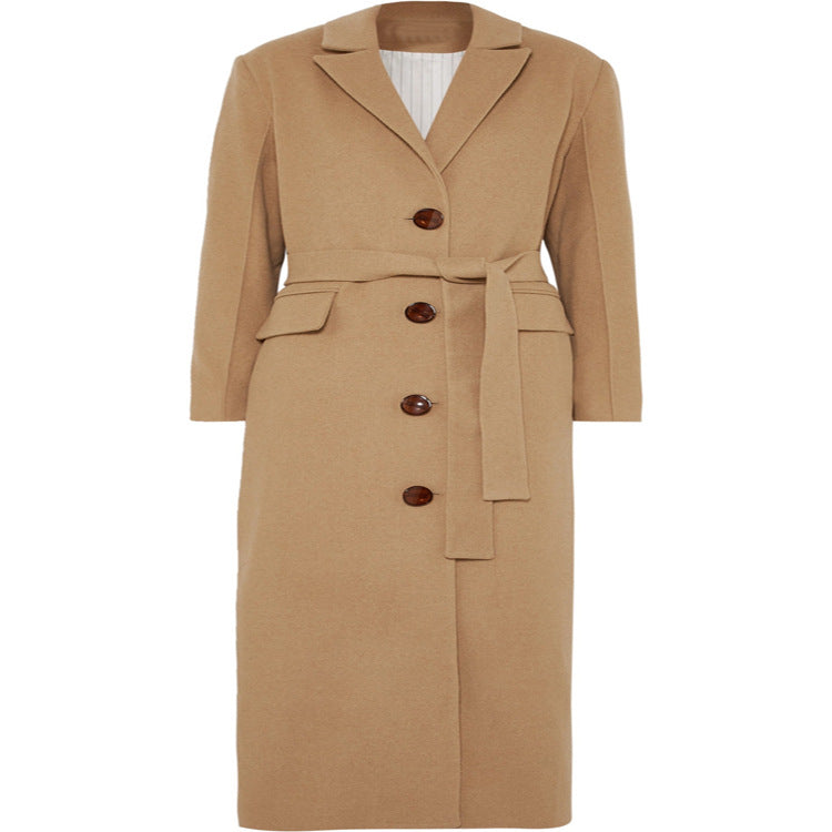 Damen Bodenlanger Einreihiger Wollmix‑Mantel mit seitlichem Gehschlitz und minimalistischer Tailoring‑Optik Drune