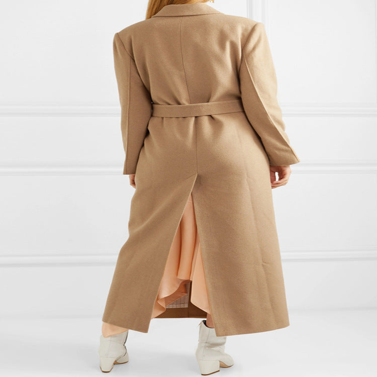 Damen Bodenlanger Einreihiger Wollmix‑Mantel mit seitlichem Gehschlitz und minimalistischer Tailoring‑Optik Drune