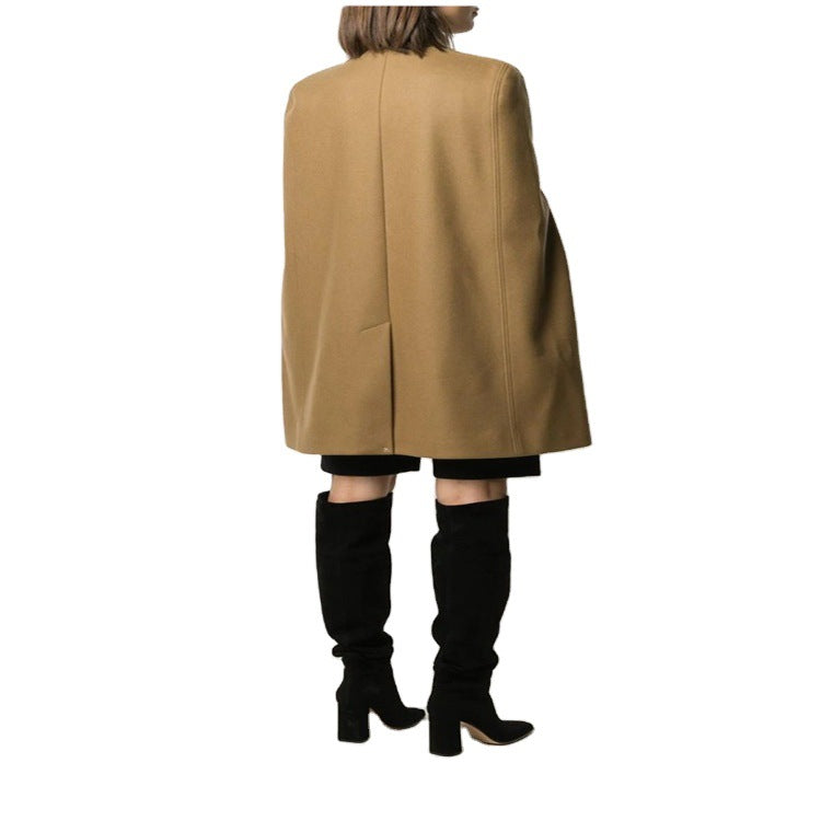 Damen Wollmix‑Cape mit Stehkragen, verdeckten Armöffnungen und puristischem Tailoring Drune