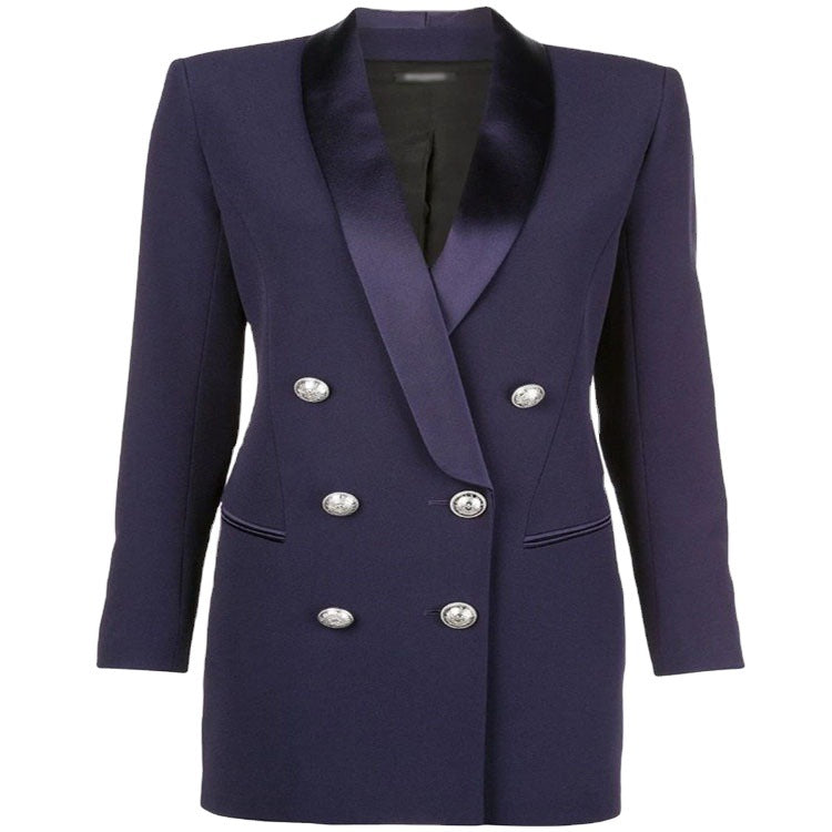 Damen Blazerkleid im Tailoring‑Look mit satiniertem Schalkragen und strukturierten Schultern Drune