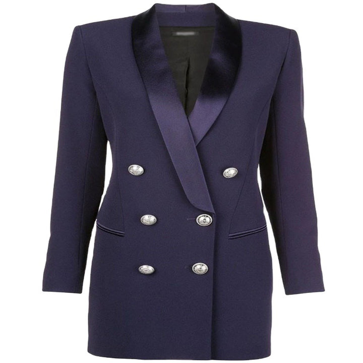 Damen Blazerkleid im Tailoring‑Look mit satiniertem Schalkragen und strukturierten Schultern Drune