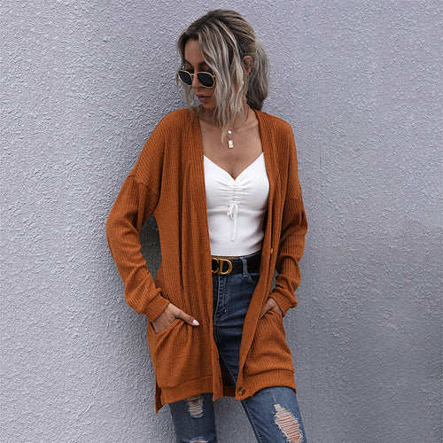 Damen Langer Oversize Strickcardigan mit Strukturstrick, offenen Taschen und lässigem Schnitt Drune
