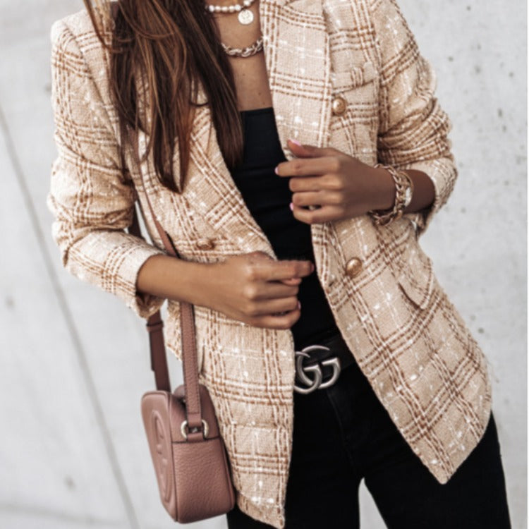 Damen Modischer Bouclé-Blazer mit doppelter Knopfleiste und strukturiertem Gewebe Drune