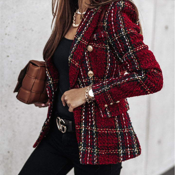 Damen Modischer Bouclé-Blazer mit doppelter Knopfleiste und strukturiertem Gewebe Drune