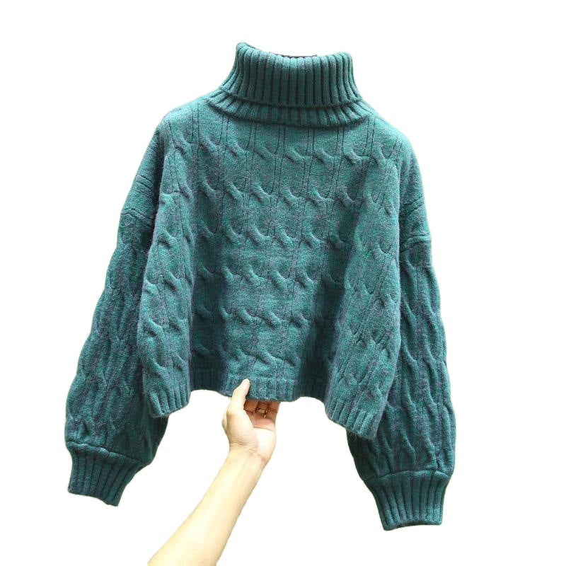Damen kuscheliger Grobstrickpullover mit hohem Kragen und Zopfmuster Drune