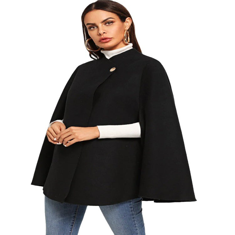 Damen Kurz-Capecoat im Mantelstil mit Stehkragen und verdeckter Knopfblende Drune