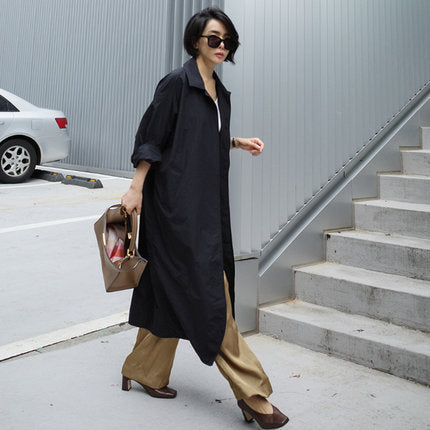 Damen Langer Oversize-Dustercoat mit Rückenschlitz, überschnittener Schulter und praktischen Eingrifftaschen Drune