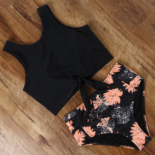 Damen Sportliches Bikini-Set mit modischem Crop-Top und hochtailliertem Slip Drune
