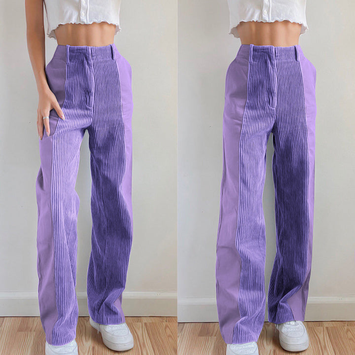 Damen Hochtaillierte Wide‑Leg Hose mit Kontrast‑Cordfrontpanel und geradem Bein Drune