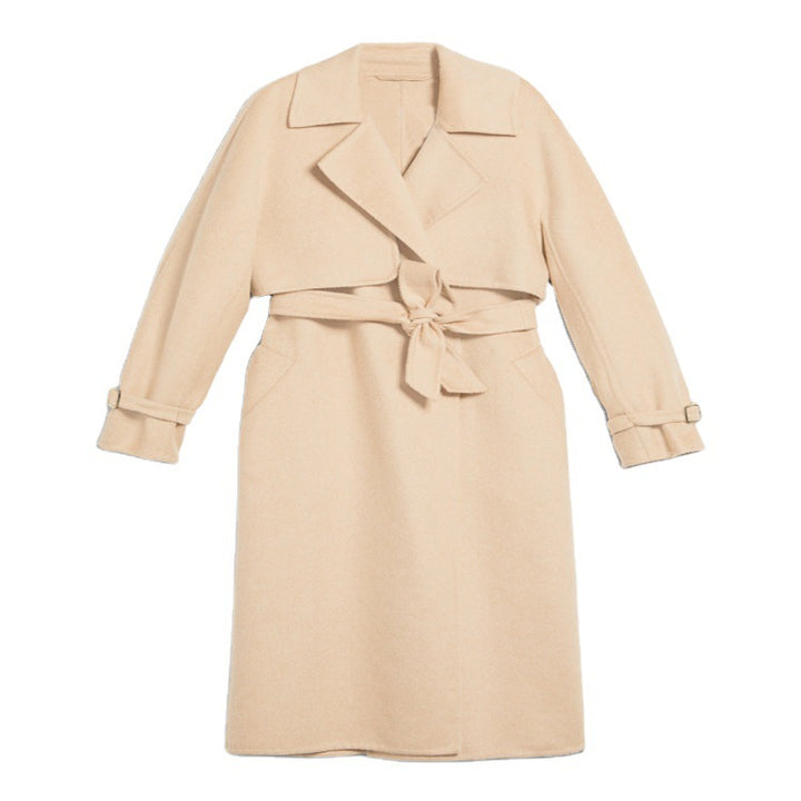 Damen Wollmantel mit Cape‑Schulter und Taillengürtel Drune