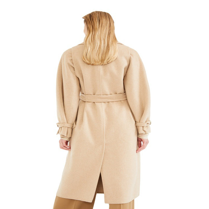 Damen Wollmantel mit Cape‑Schulter und Taillengürtel Drune