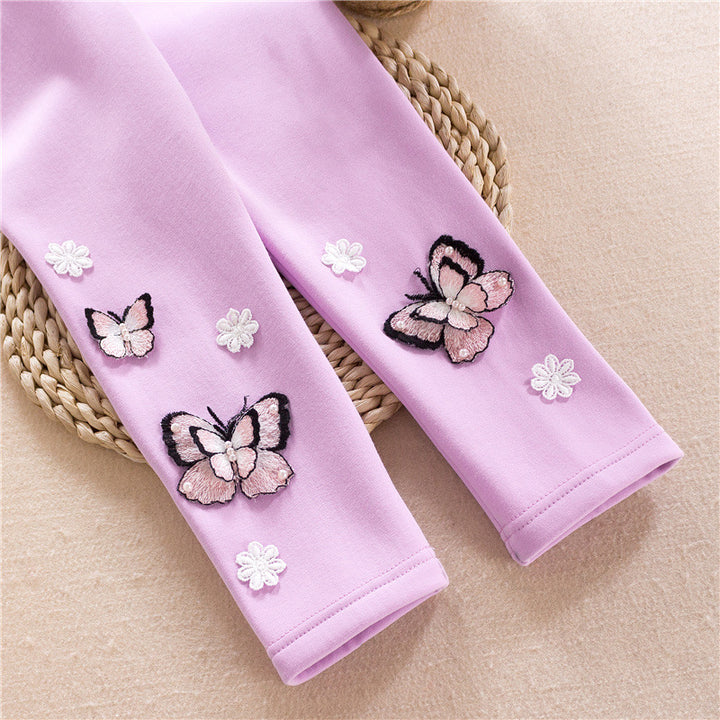 Mädchen Leggings mit bunten Schmetterlingsstickereien Drune