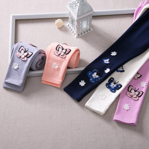 Mädchen Leggings mit bunten Schmetterlingsstickereien Drune