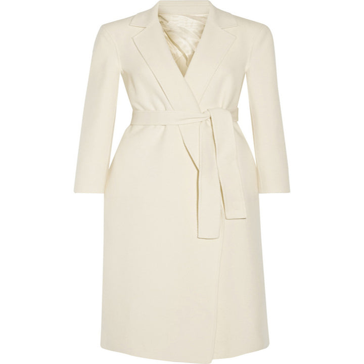 Damen Bodenlanger Wickel-Longcoat aus Woll-Kaschmirmix mit tailliertem Bindegürtel Drune
