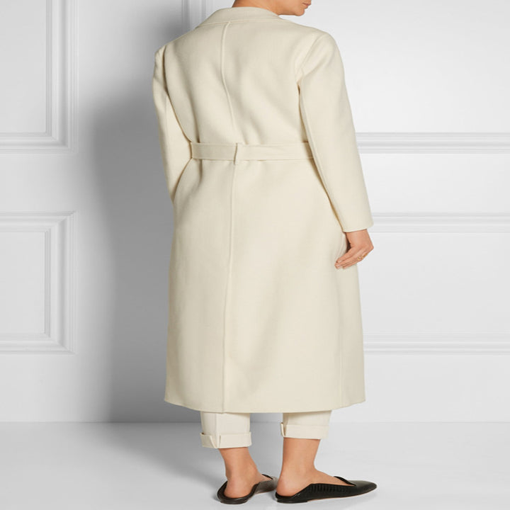 Damen Bodenlanger Wickel-Longcoat aus Woll-Kaschmirmix mit tailliertem Bindegürtel Drune