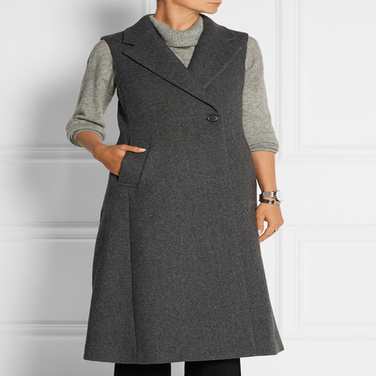 Damen Ärmelloser Wollmix-Mantel mit ausgestellter A‑Linien‑Silhouette und Ein‑Knopf‑Front Drune