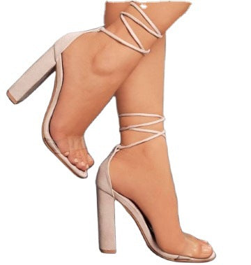 Damen nan knöchelgebundene Blockabsatz-Sandalette mit PVC-Frontriemen und gepolstertem Komfortfußbett Drune