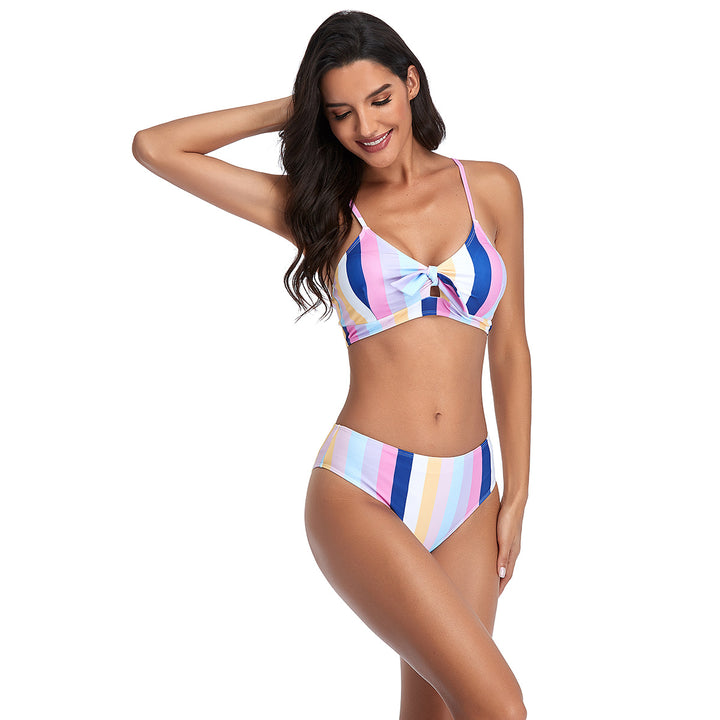 Damen Bikini-Set mit raffiniertem Knoten und modischem Streifenmuster Drune
