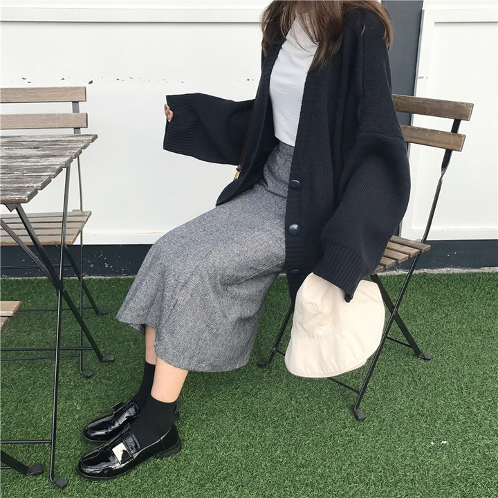 Damen Großer Strickcardigan mit lässigem Design und knöpfbarem Verschluss Drune