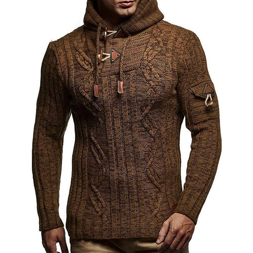 Herren Grobstrick Pullover mit Kapuze und dekorativen Schnürdetails Drune