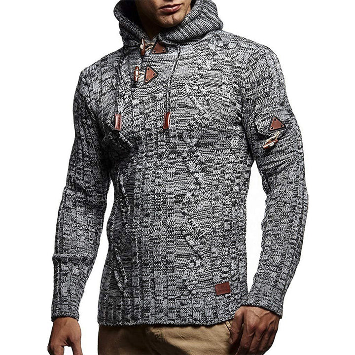 Herren Grobstrick Pullover mit Kapuze und dekorativen Schnürdetails Drune