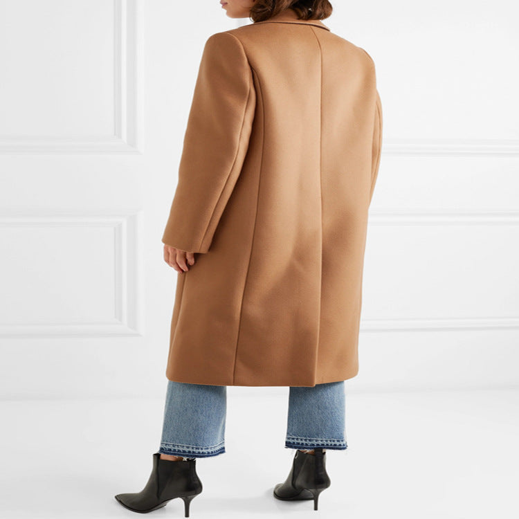 Damen Einreihiger Wollmix-Longcoat mit klarem Tailoring und Pattentaschen Drune