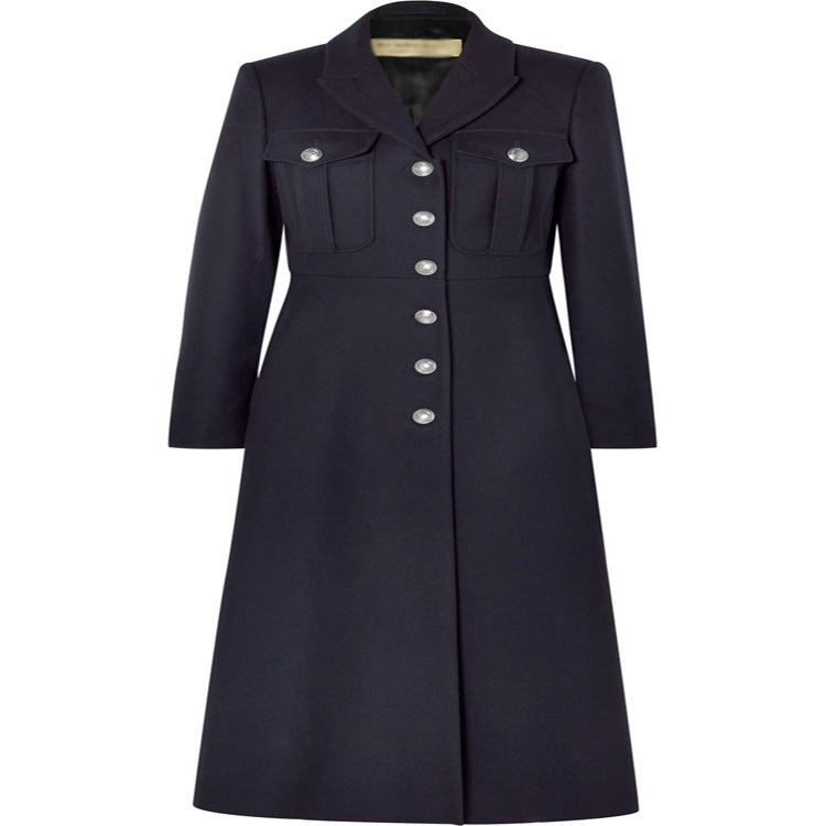 Damen Militärischer Longcoat aus Wollmix mit markanter Knopfleiste und Pattentaschen Drune