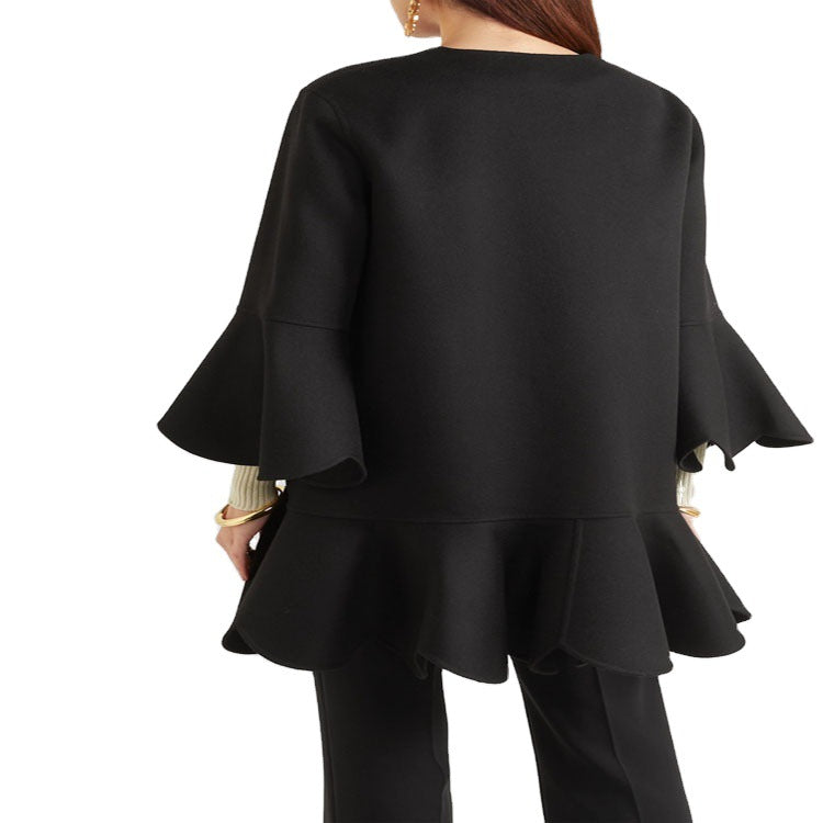Damen Volantierter Cape‑Mantel aus Wollmix mit Glockenärmeln Drune