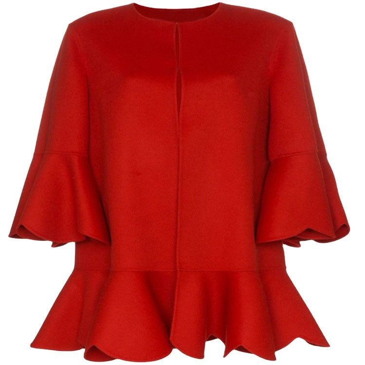 Damen Volantierter Cape‑Mantel aus Wollmix mit Glockenärmeln Drune