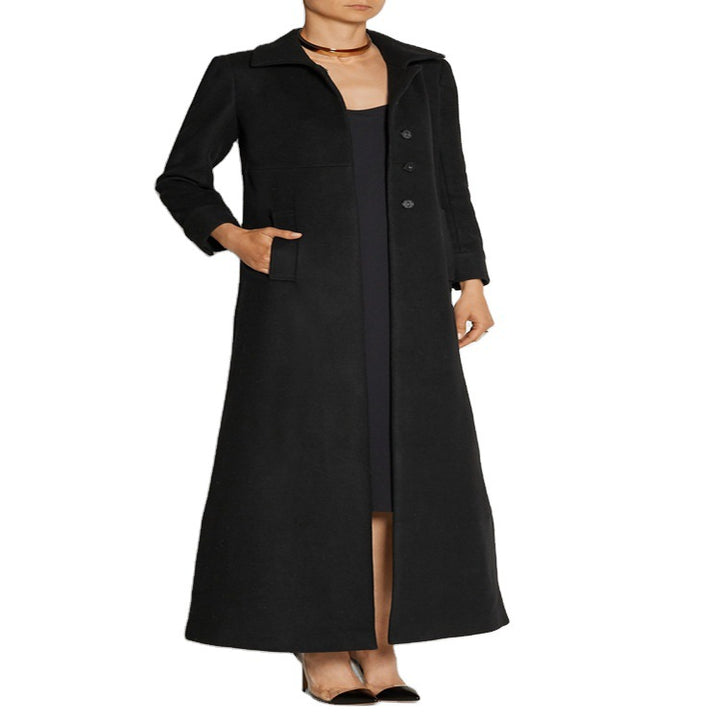 Damen Bodenlanger Einreiher-Mantel mit Gehschlitz und taillierter Silhouette Drune