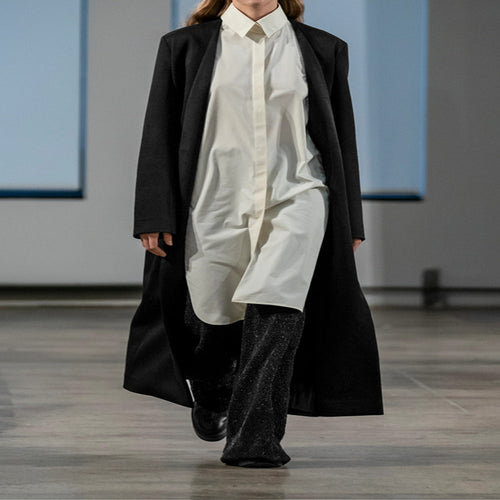 Damen Maxilanger minimalistischer Tailoring Mantel mit offener Front Drune