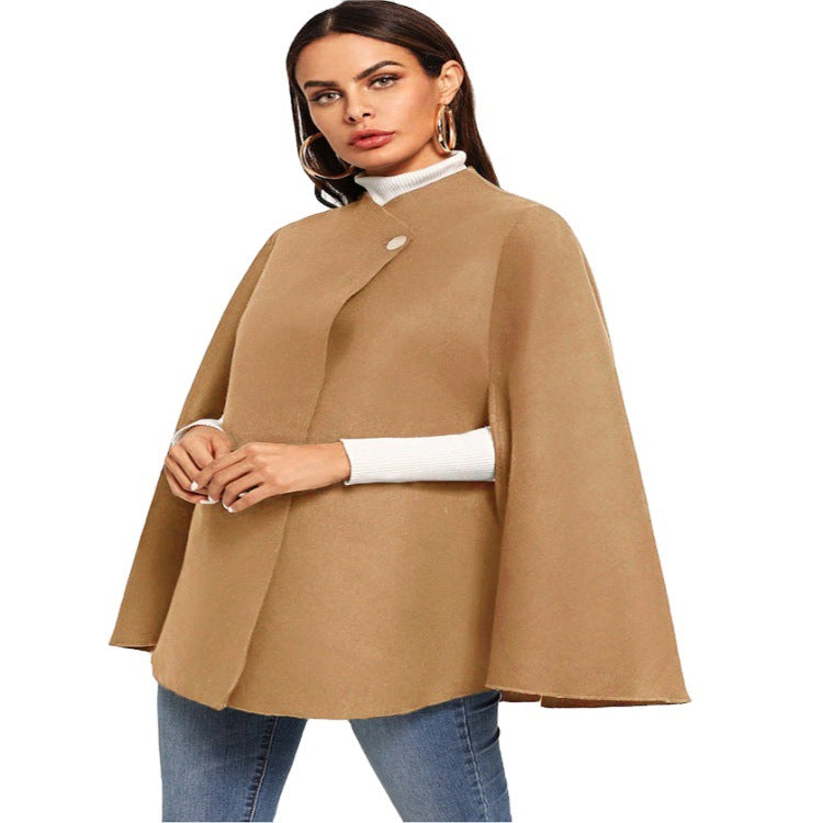 Damen Kurz-Capecoat im Mantelstil mit Stehkragen und verdeckter Knopfblende Drune