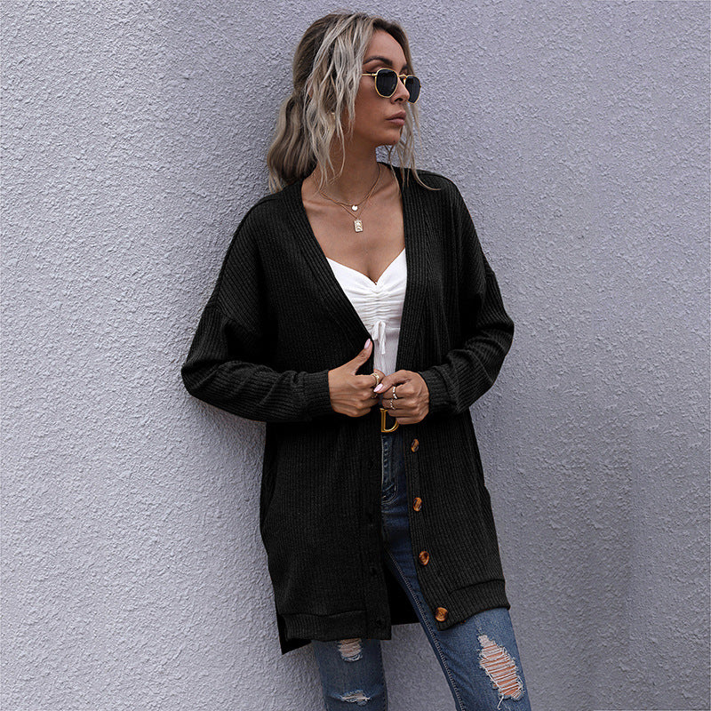 Damen Langer Oversize Strickcardigan mit Strukturstrick, offenen Taschen und lässigem Schnitt Drune