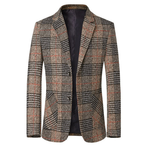 Herren Tweed-Sakko mit Glencheck-Muster und schmaler Passform Drune