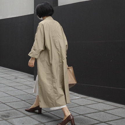 Damen Langer Oversize-Dustercoat mit Rückenschlitz, überschnittener Schulter und praktischen Eingrifftaschen Drune