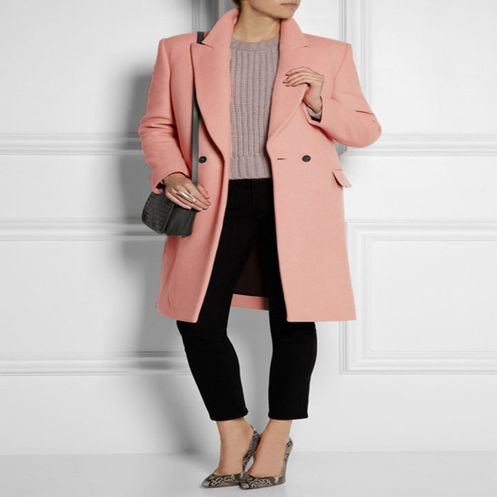 Damen Midilanger Wollmix-Mantel mit minimalistischer Einreiher-Front und Pattentaschen Drune