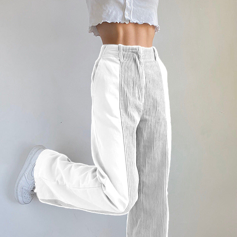 Damen Hochtaillierte Wide‑Leg Hose mit Kontrast‑Cordfrontpanel und geradem Bein Drune