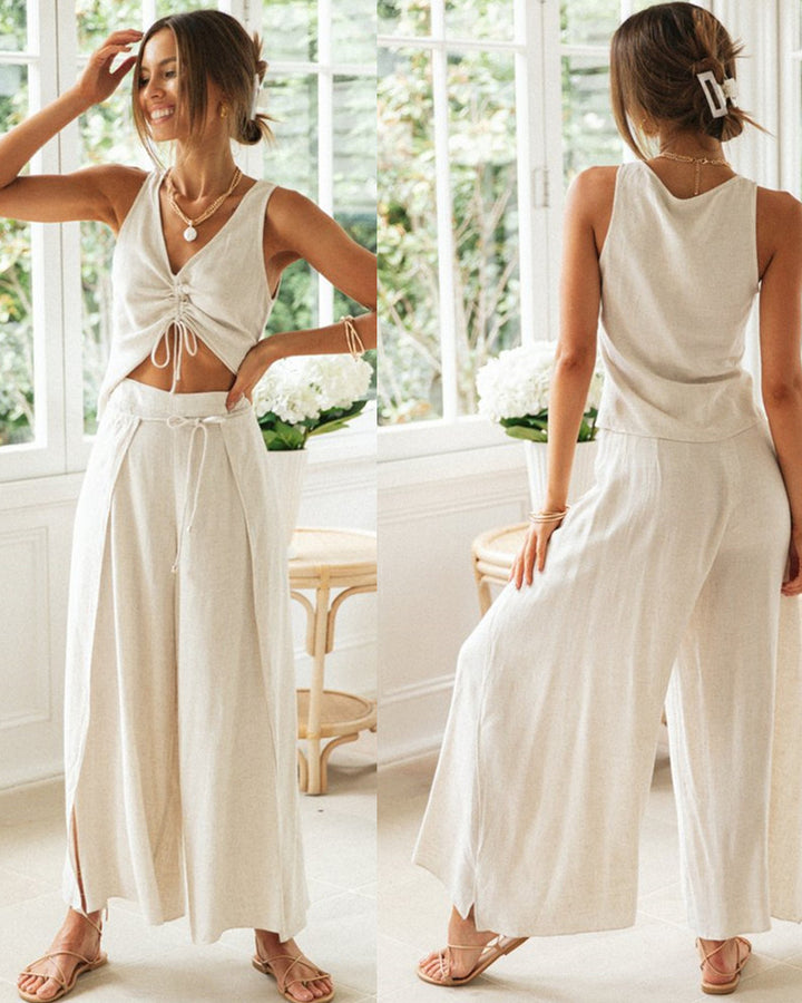 Damen Zweiteiliges Set mit Cropped Top und weiten Hosen Drune