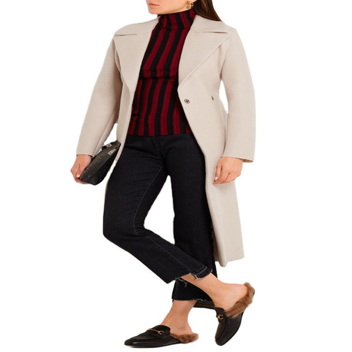 Damen Eleganter Taillierter Mantel im Wickelstil aus Woll-Kaschmir-Mix Drune