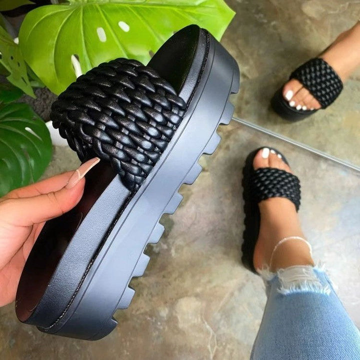 Damen Bequeme und modische Plateau-Sandalen mit geflochtenem Obermaterial Drune
