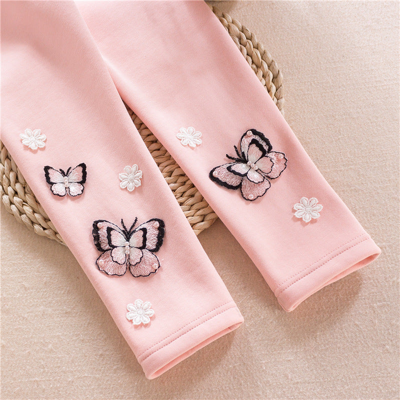 Mädchen Leggings mit bunten Schmetterlingsstickereien Drune