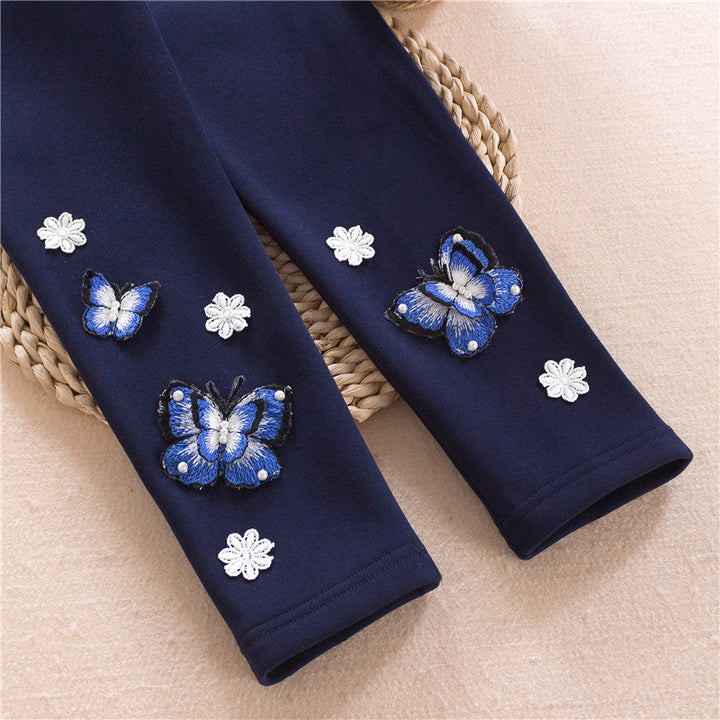 Mädchen Leggings mit bunten Schmetterlingsstickereien Drune