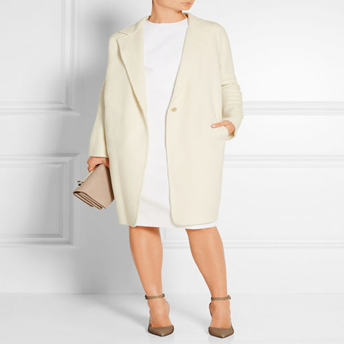 Damen Schlichter Oversize-Longmantel aus Woll‑Kaschmir‑Mix mit dezentem Revers und Ein‑Knopf‑Front Drune