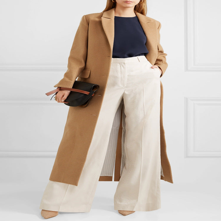Damen Bodenlanger Einreihiger Wollmix‑Mantel mit seitlichem Gehschlitz und minimalistischer Tailoring‑Optik Drune