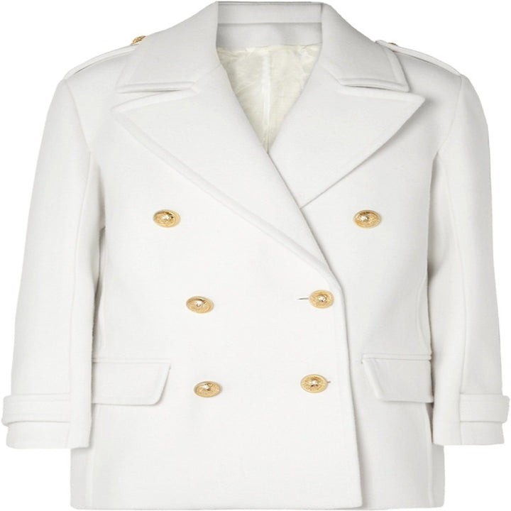Damen Zweireihiger Kurzmantel im Marine‑Tailoring mit goldenen Zierknöpfen Drune