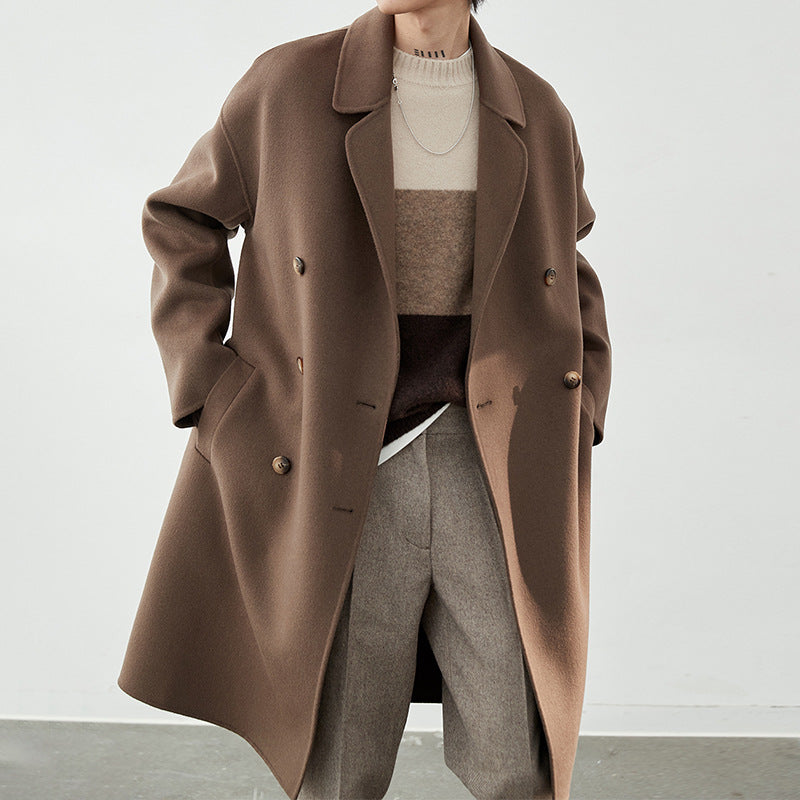 Herren Lang geschnittener Doppelreiher-Wollmixmantel mit Oversize-Passform Drune