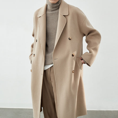 Herren Lang geschnittener Doppelreiher-Wollmixmantel mit Oversize-Passform Drune