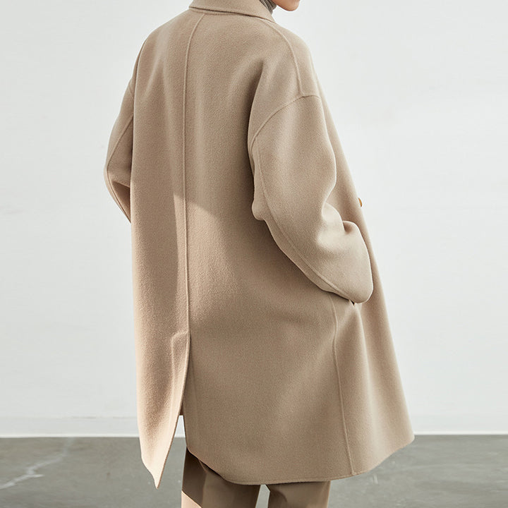 Herren Lang geschnittener Doppelreiher-Wollmixmantel mit Oversize-Passform Drune