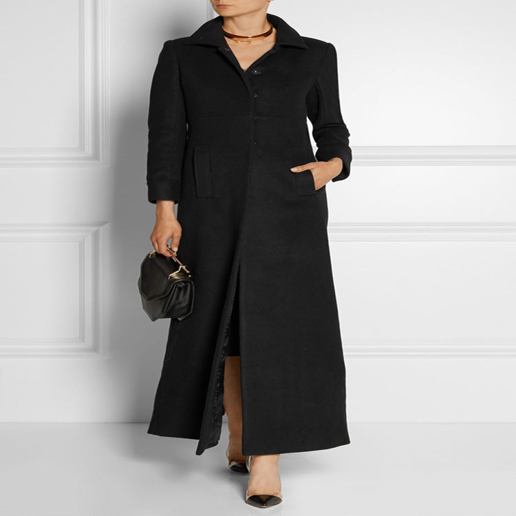Damen Bodenlanger Einreiher-Mantel mit Gehschlitz und taillierter Silhouette Drune