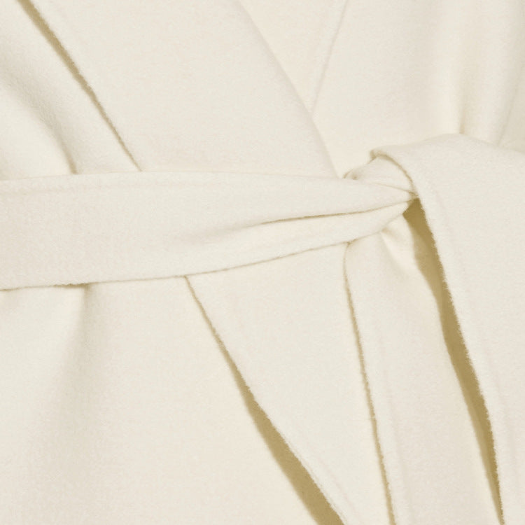 Damen Bodenlanger Wickel-Longcoat aus Woll-Kaschmirmix mit tailliertem Bindegürtel Drune